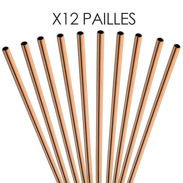 PAILLE EN INOX OR ROSE -  14CM /ø6MM - 12 UNITÉS