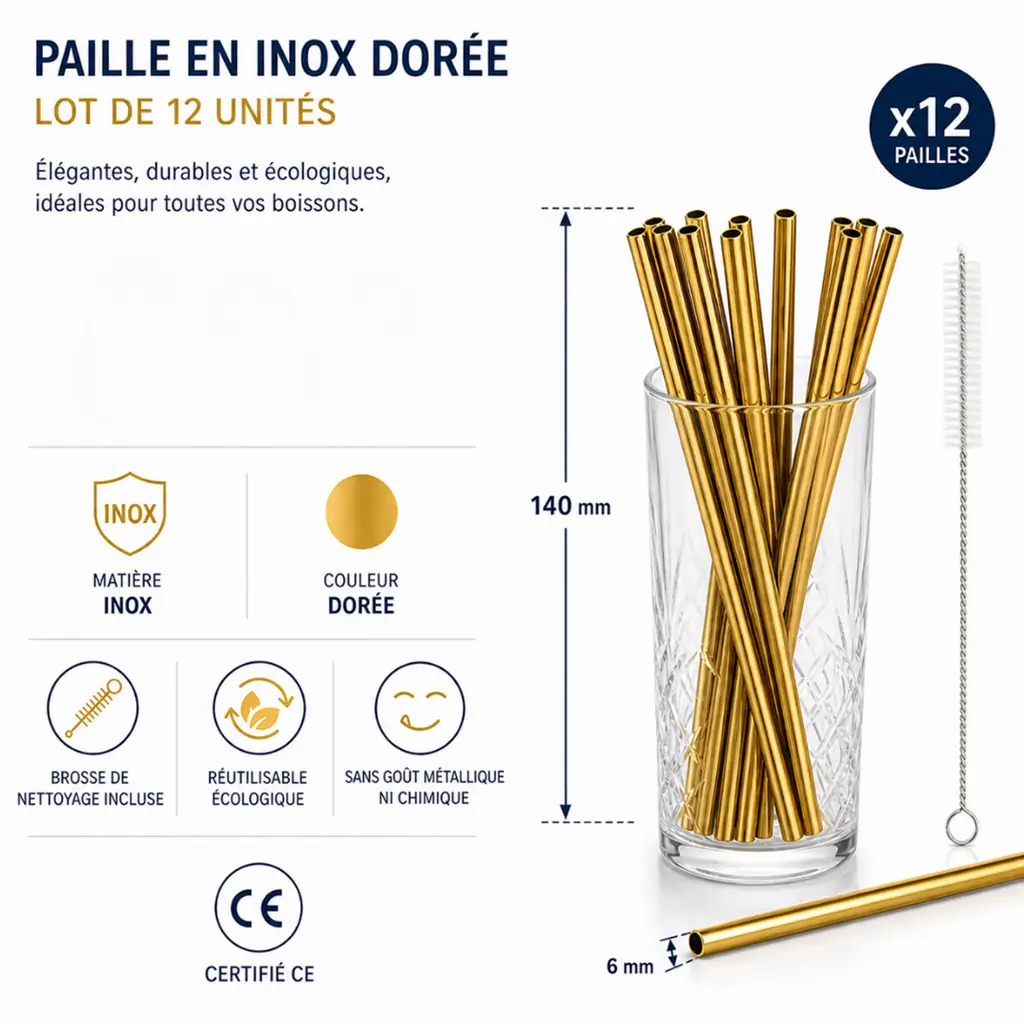pailles en inox doré