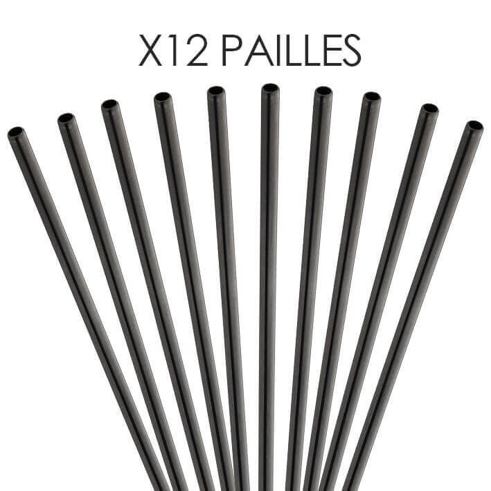 PAILLE EN INOX NOIRE -  14CM /ø6MM - 12 UNITÉS