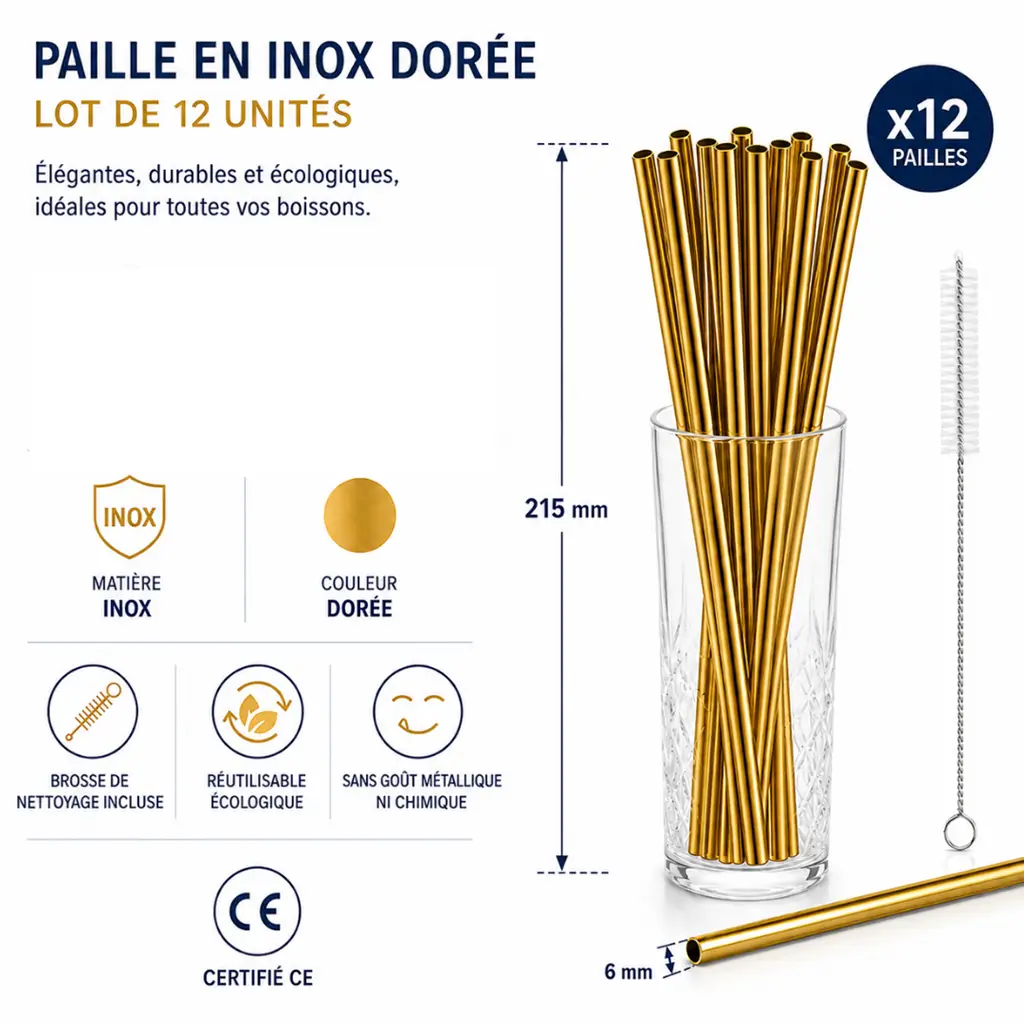 paille inox dorée