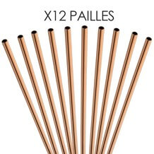 PAILLE EN INOX OR ROSE -  21,5CM /ø6MM - 12 UNITÉS