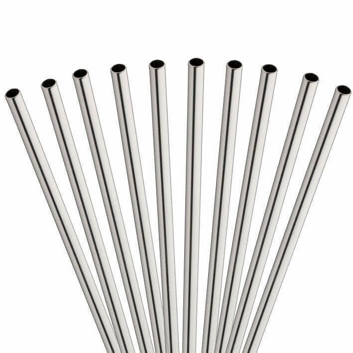 PAILLE EN INOX ARGENT -  21,5CM /ø6MM - 12 UNITÉS