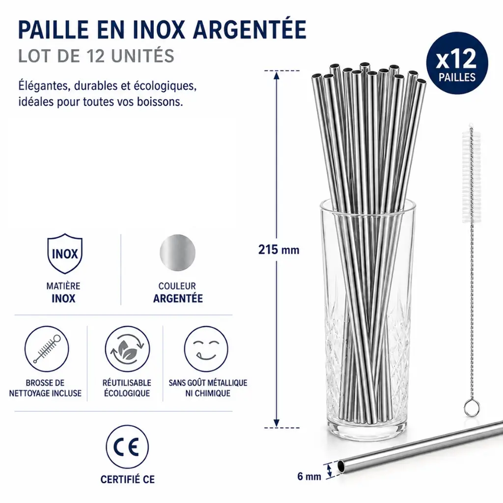 paille en inox argenté
