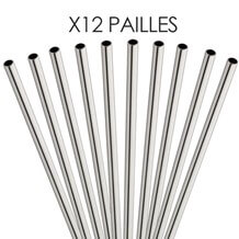 PAILLE EN INOX ARGENT -  21,5CM /ø6MM - 12 UNITÉS