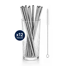 PAILLE EN INOX ARGENT -  21,5CM /ø6MM - 12 UNITÉS