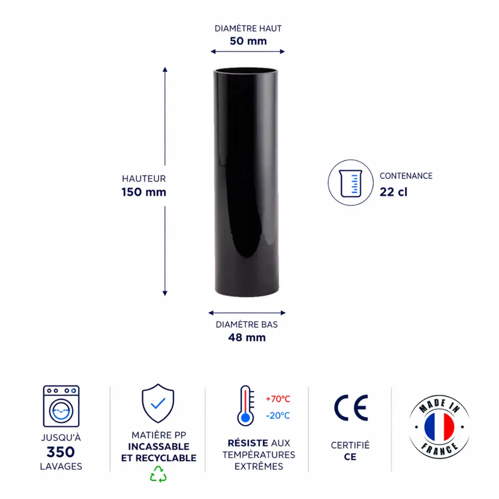 Verre Tube Incassable Noir - 22cl