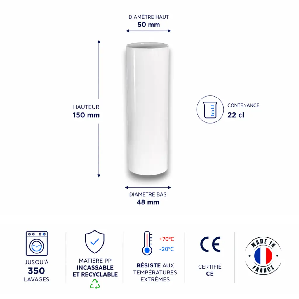 verre tube incassable blanc 22 cl
