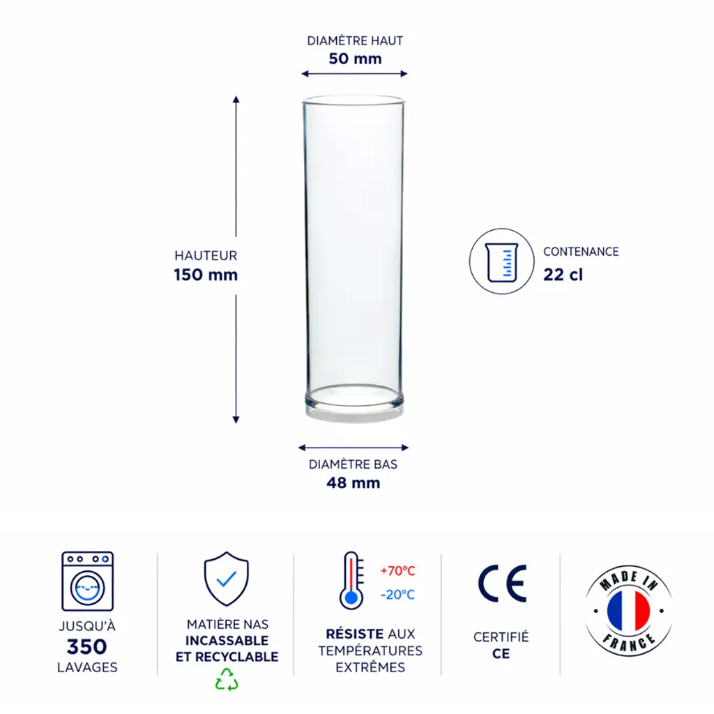 verre tube incassable transparent 22 cl 