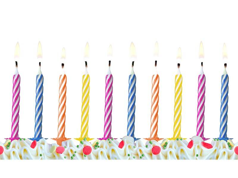 10 bougies anniversaire mixtes (6cm)