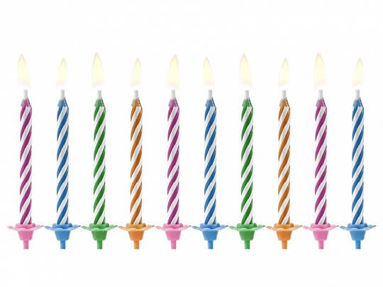 10 bougies anniversaire mixtes "Magic" (6cm)
