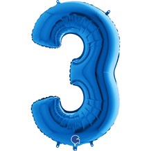 Ballon anniversaire chiffre 3 Bleu 102cm