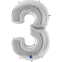 Ballon anniversaire Géant chiffre 3 Argent 163cm