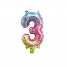 Ballon anniversaire chiffre 3 Rainbow 36cm