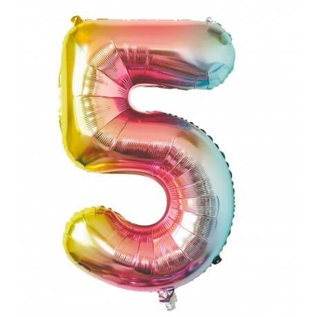 Ballon anniversaire chiffre 5 Rainbow 86cm