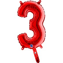 Ballon anniversaire chiffre 3 Rouge 36cm