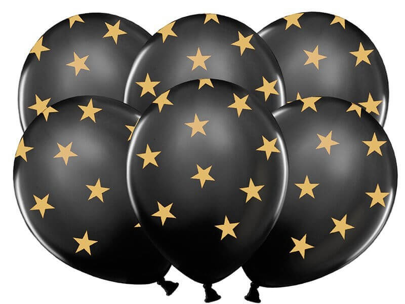 Ballons noirs avec motifs étoile or (Lot de 6)