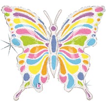 Ballon Papillon Pastel Holographique Multicolore 84cm
