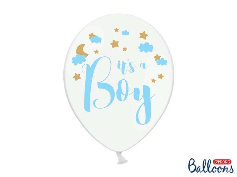 Lot de 6 ballons blancs avec inscription "It's a Boy" 