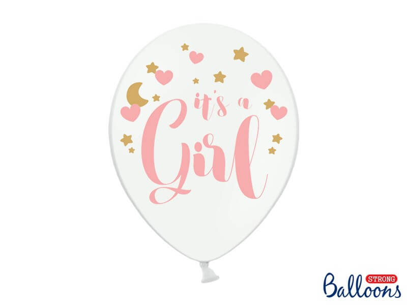 Lot de 6 ballons blancs avec inscription "It's a Girl" 