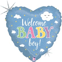 Ballon Coeur Welcome Baby Boy 45cm