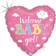 Ballon Coeur Welcome Baby Girl 45cm 