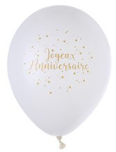 Ballon Joyeux Anniversaire Métallisé Blanc (Lot de 8)