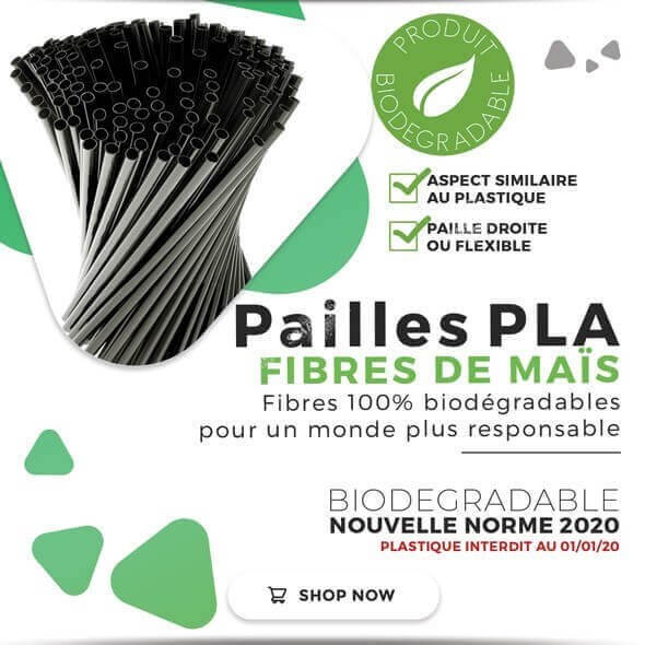 Paille Biodégradable PLA noire 20,5cm/ ø6mm (LOT DE 250) #56