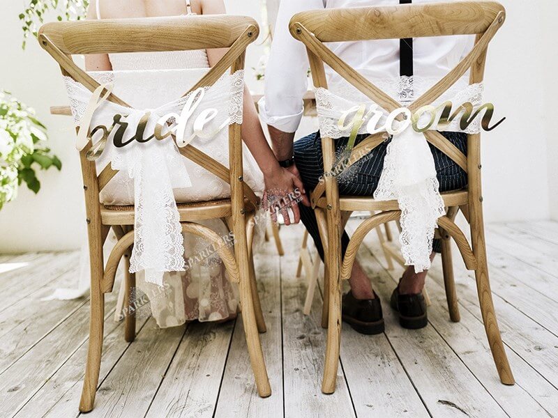 Déco chaise mariage Bride Groom, Or