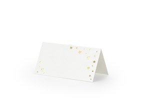 Marque place en papier blanc avec des étoiles or (lot de 10)
