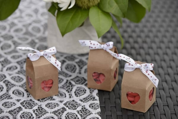 Boîte à dragées coeur Kraft- Lot de 4