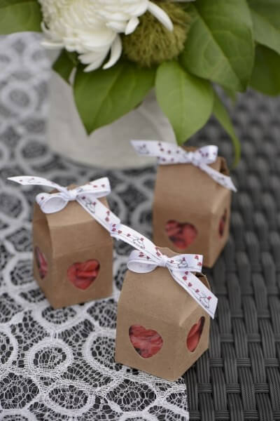 Boîte à dragées coeur Kraft- Lot de 4