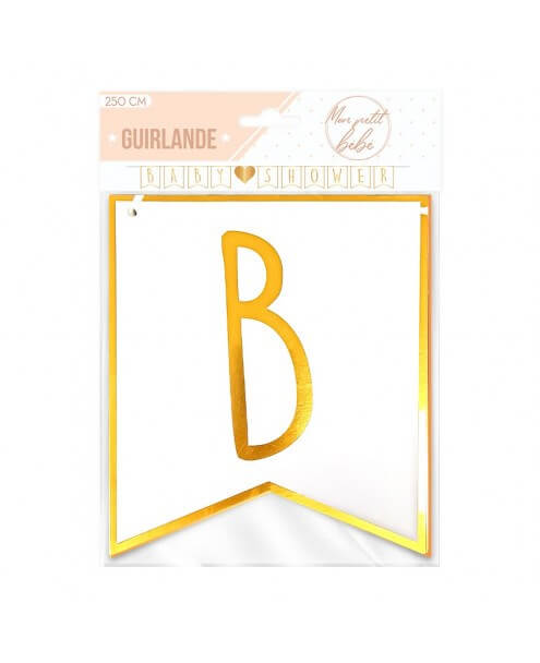 Guirlande en Papier "BABY SHOWER" Blanche et Dorée 