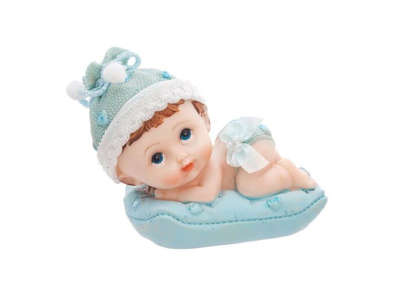 Figurine Bébé Garçon sur un coussin bleu