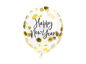 Ballon transparent confettis Or Happy New Year (3 pièces)