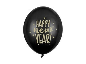 Ballon Noir & Or Happy New Year - Lot de 6