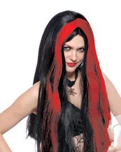 Perruque sorcière noir et rouge