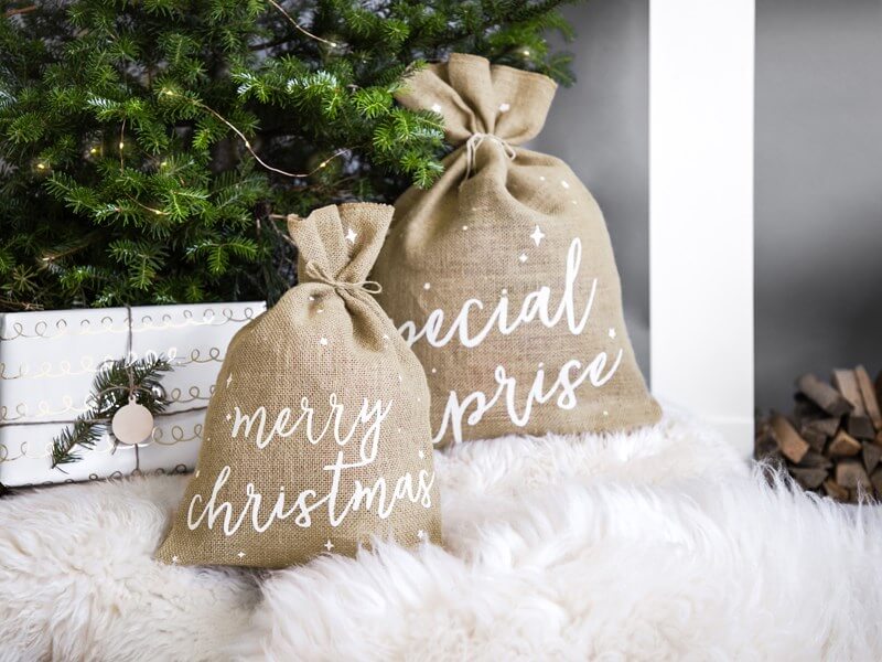 Sac en toile de jute naturelle Merry Christmas 