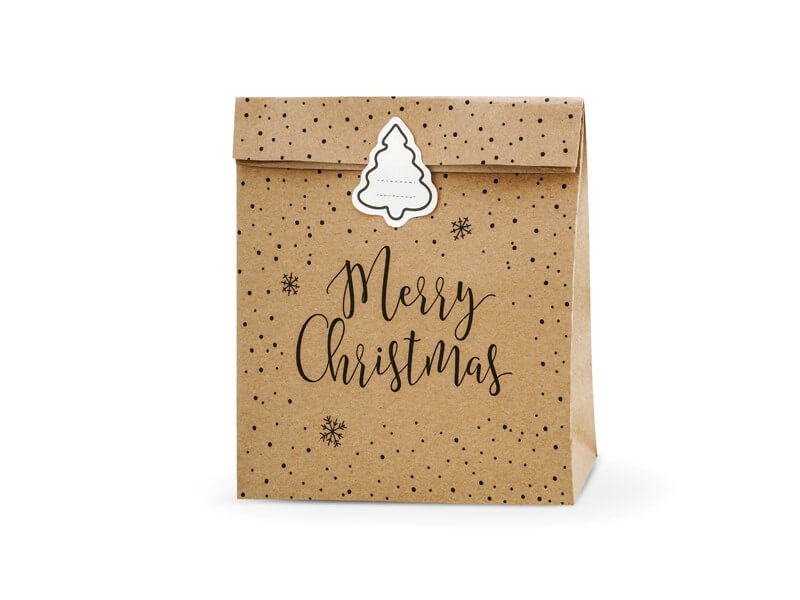 Sac cadeau papier kraft Merry Christmas (3 pièces)