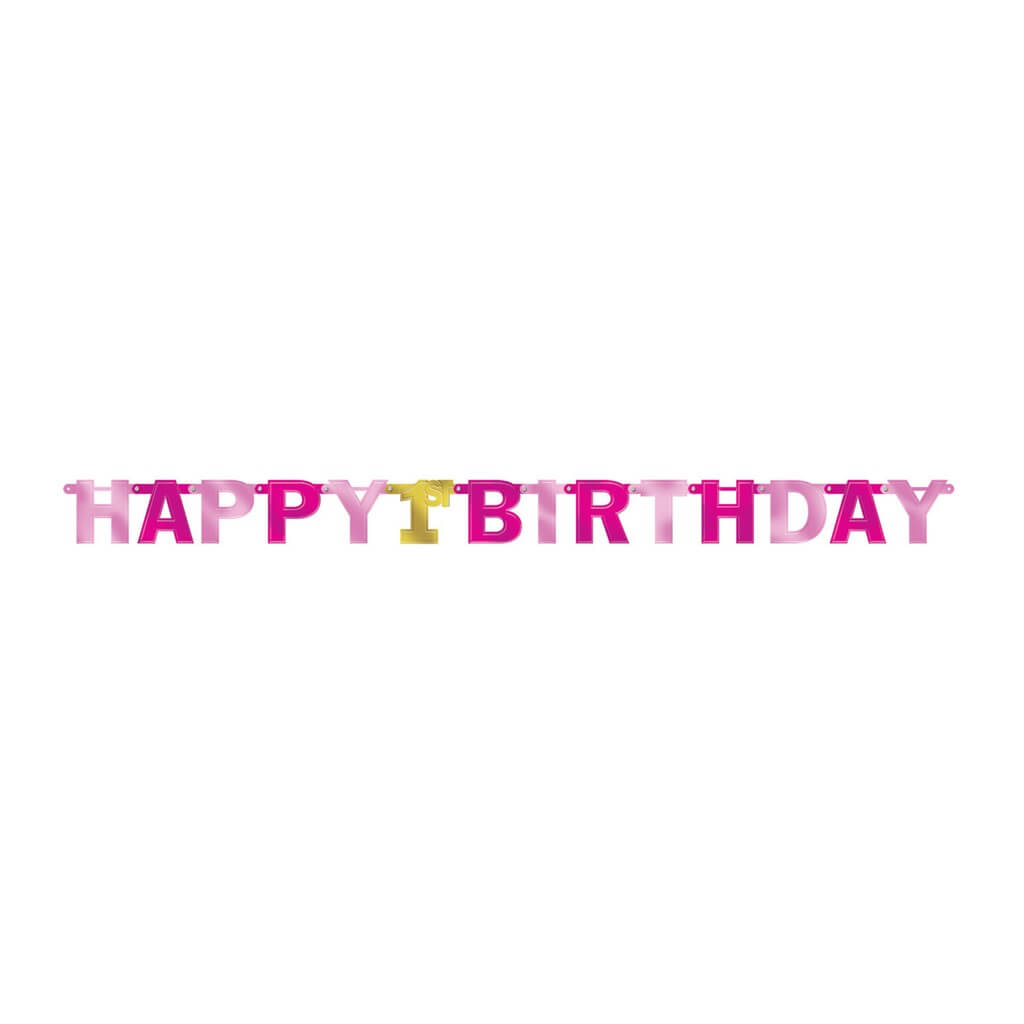 Guirlande en papier rose et or Happy Birthday 1st 