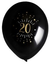 Ballon 20 ans Noir Or (lot de 8)