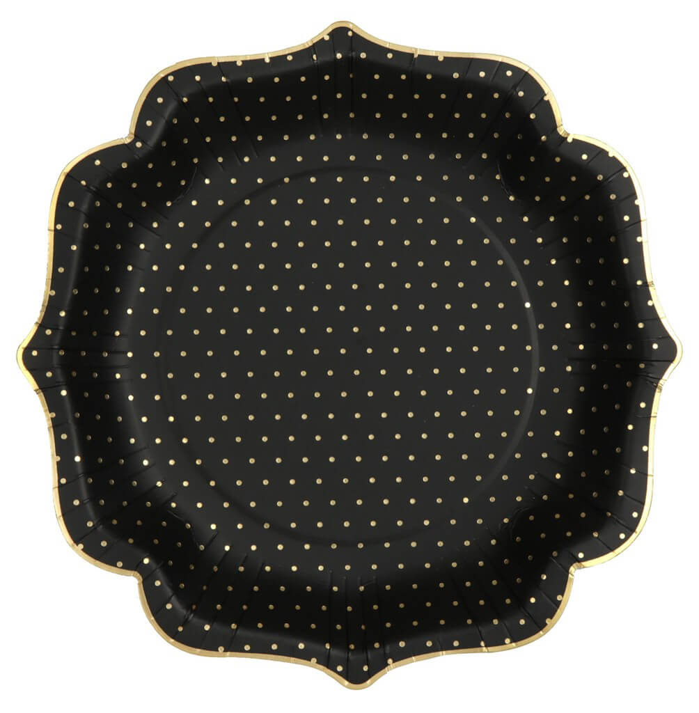 Assiette Originale Noire à Pois Or (lot de 10)