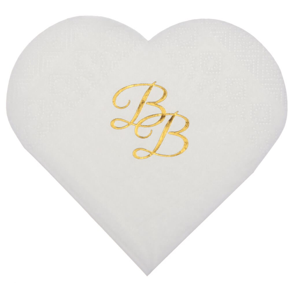 Serviette Coeur Blanc inscription BB Or (Lot de 10) 