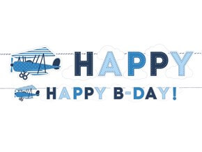Guirlande Happy Birthday Aviateur bleue