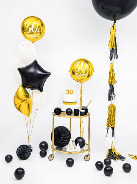 Guirlande tassel Or et Noir 12 pompons 