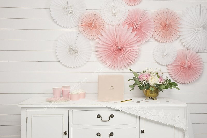 Eventail en tissu, blanc, 20-40cm lot de 3