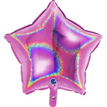 Ballon Étoile Holographique Rose 46cm