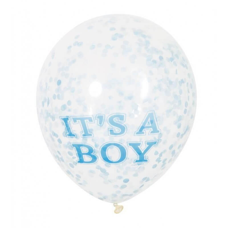 Ballon Transparent avec Confettis Bleu x6- Its a BOY- 30cm