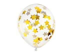 Lot de 6 Ballons Confettis Transparent - Étoile Or - 30cm