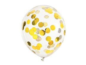 Lot de 6 Ballons Confettis Transparent - Rond Or - 30cm