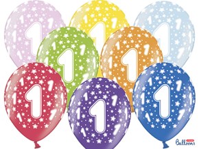 Ballons multicolores avec inscription 1 (Lot de 6)